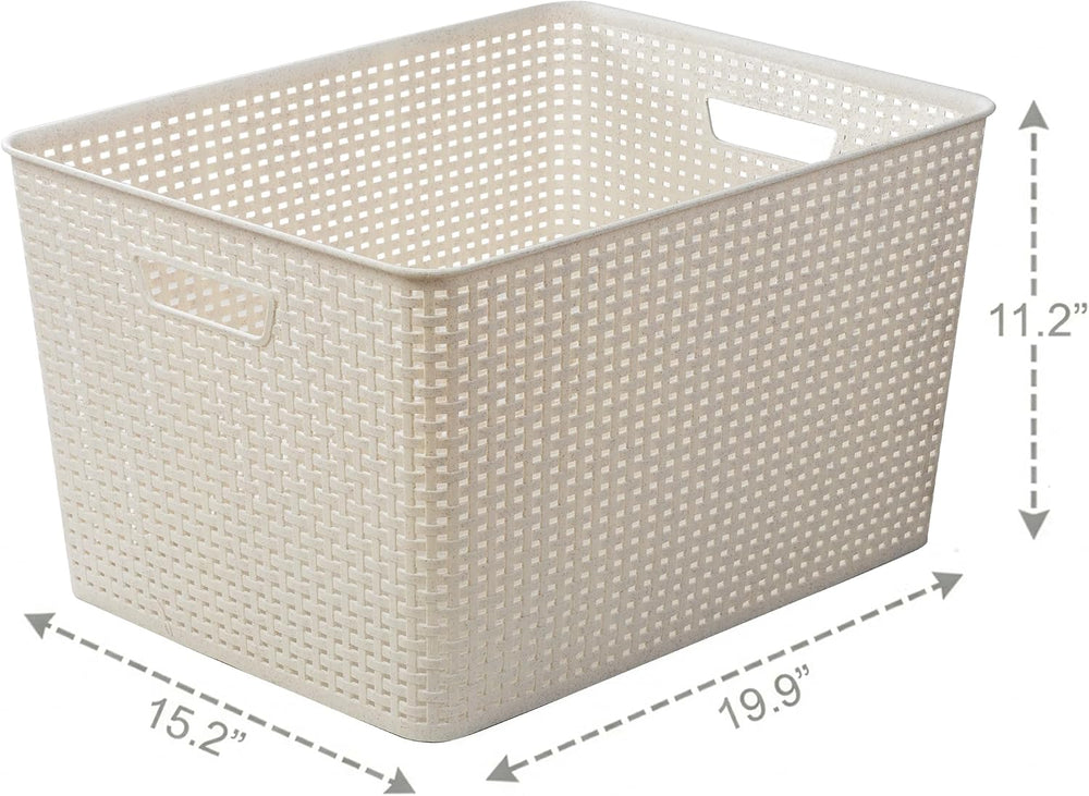 BINO | Plastic Storage Baskets, 45 Liter - 2 Pack, Natural | THE WOVEN COLLEC...