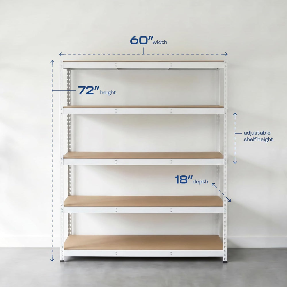 MonsterRax Modular 5-Tier Steel Garage Shelving Rack, White (18x60x72)