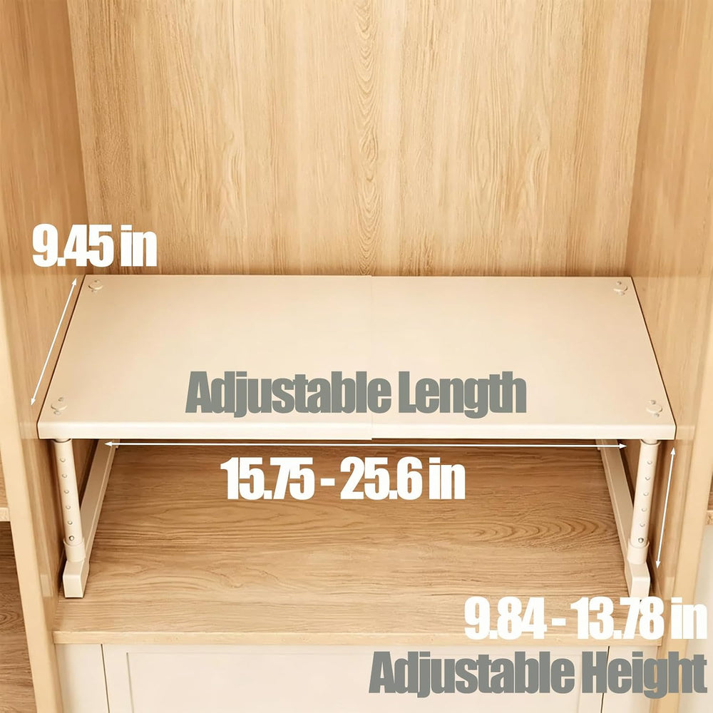 Adjustable Closet Shelf Organizer, Expandable Storage Rack for Wardrobe, Beig...