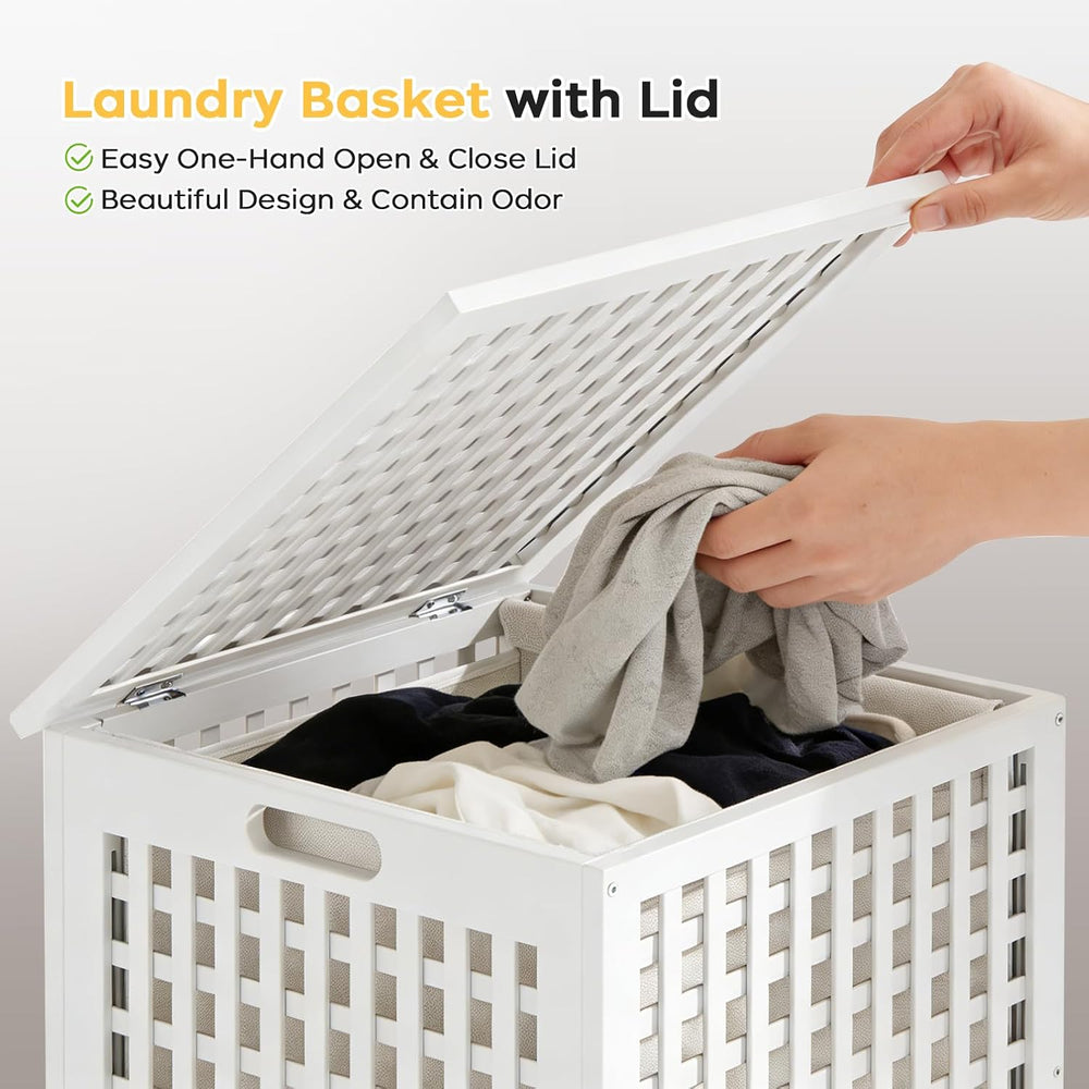 oakvivo Bamboo Laundry Hamper, 17.7" x 17.7" x 25.6" Bathroom ...