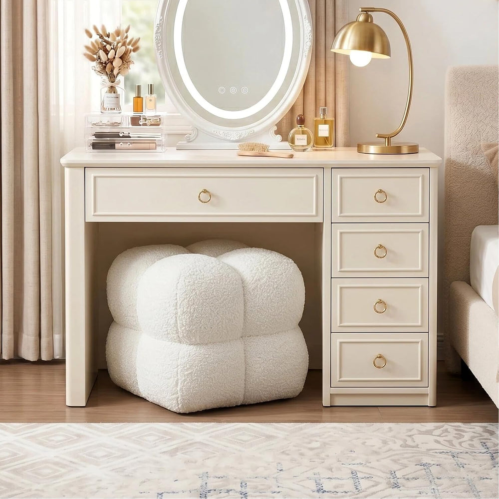 Zesthouse Square Pouf Ottomans Set of 2, Modern Vanity Chair for Bedroom