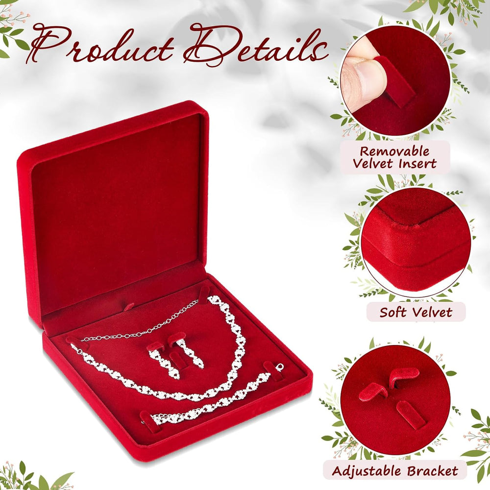 6 Pcs Jewelry Velvet Box Set, Large Necklace Gift Box for Women, Wine Red