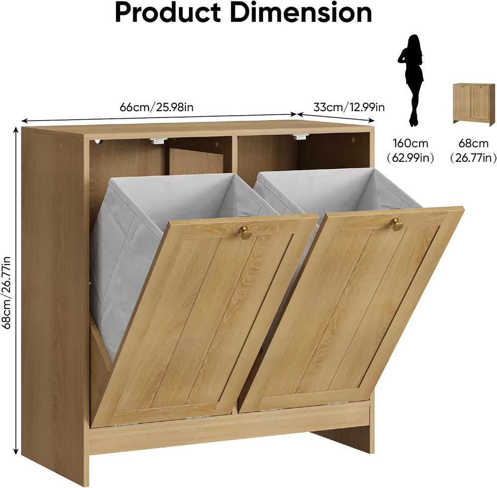 Smart FENDEE Double Tilt Out Laundry Hamper Cabinet, Small Hidden Trash Cabin...