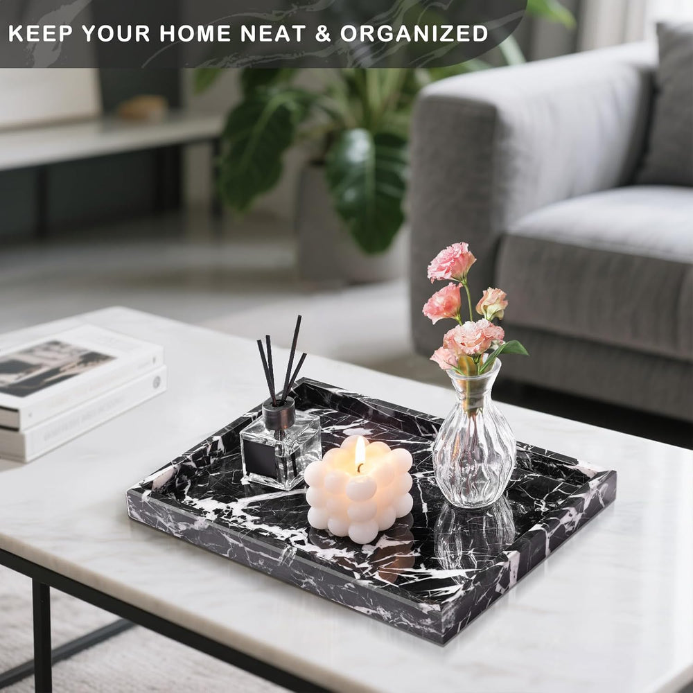 Marble Bathroom Tray for Countertop & Home Decor, Natural Decorative Marb...