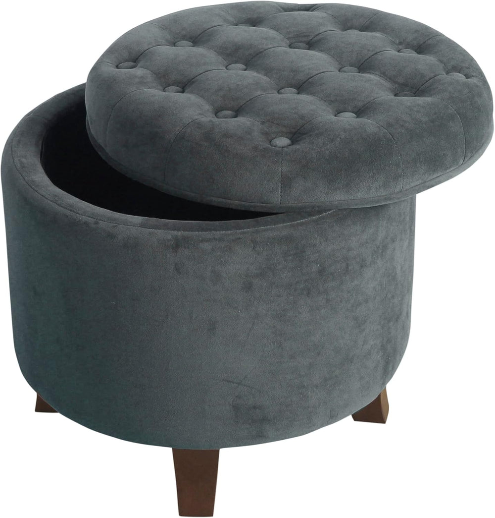 Homepop Home Decor | Upholstered Round Velvet Tufted Foot Rest Ottoman | Otto...
