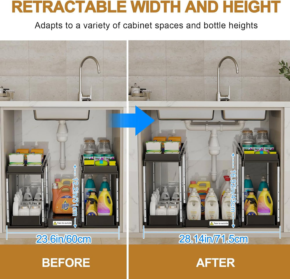NIUXX Expandable Under Sink Organizer: 2 Tier Height Adjustable