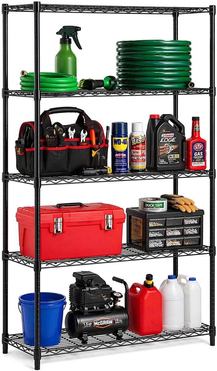 Honey-Can-Do 5-Tier Black Wire Shelf, NSF, 200 lb/Shelf, 36x14x72 in