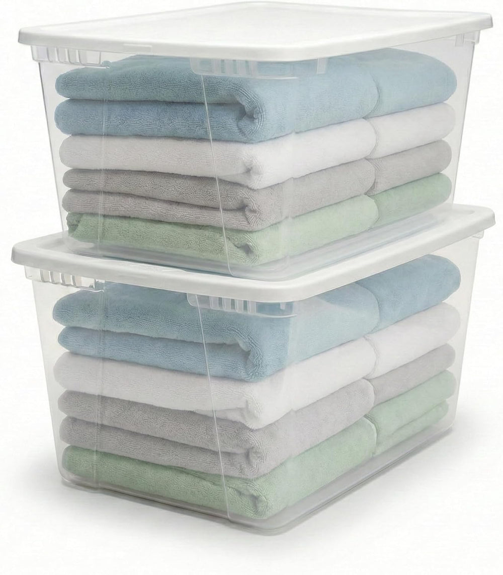 HOMZ Snaplock, Large Clear Plastic Storage Organizer Bins w/Lids, 2 Pack