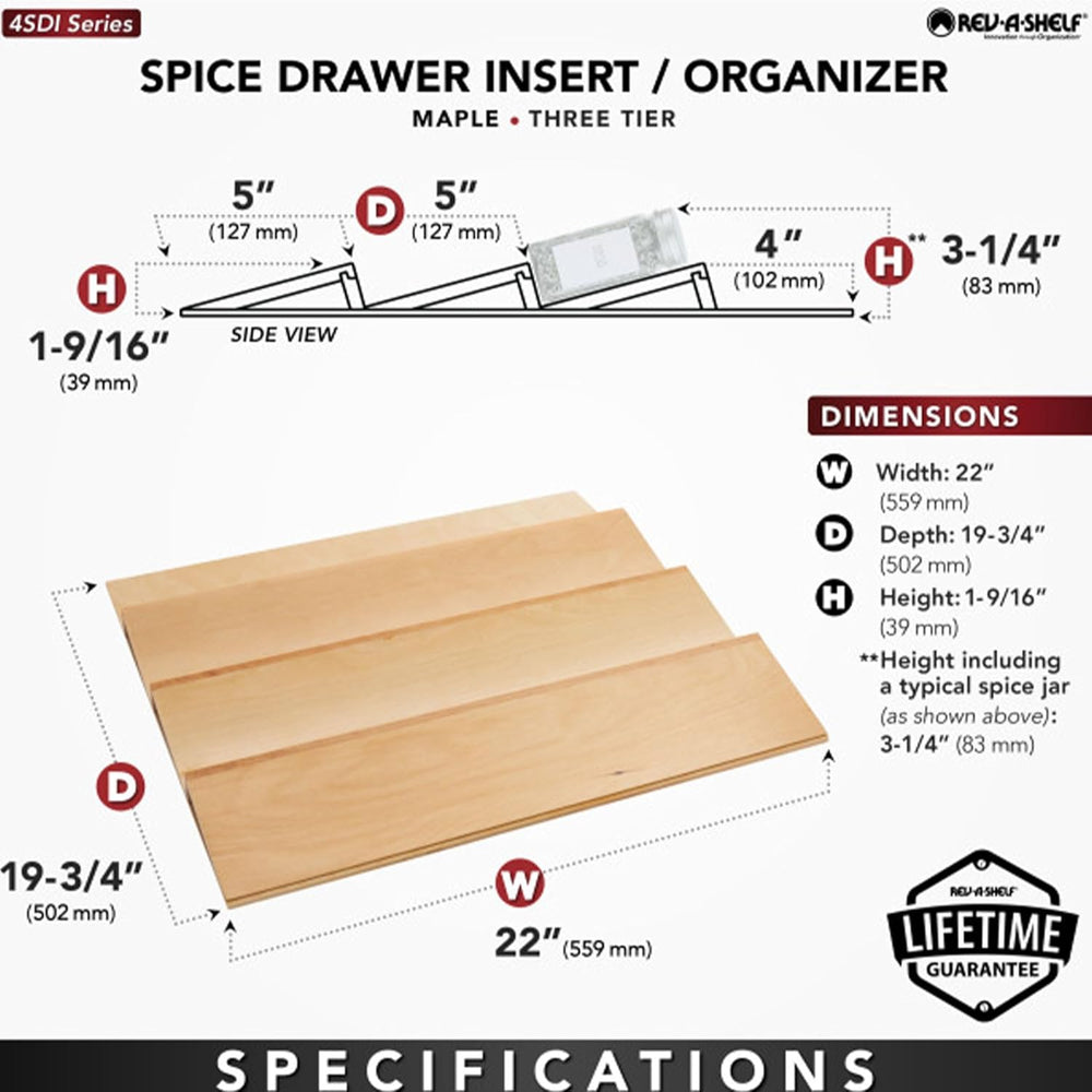 Rev-A-Shelf 22" 3-Tiered Seasoning Organizer, Trim-to-Fit Spice Rack