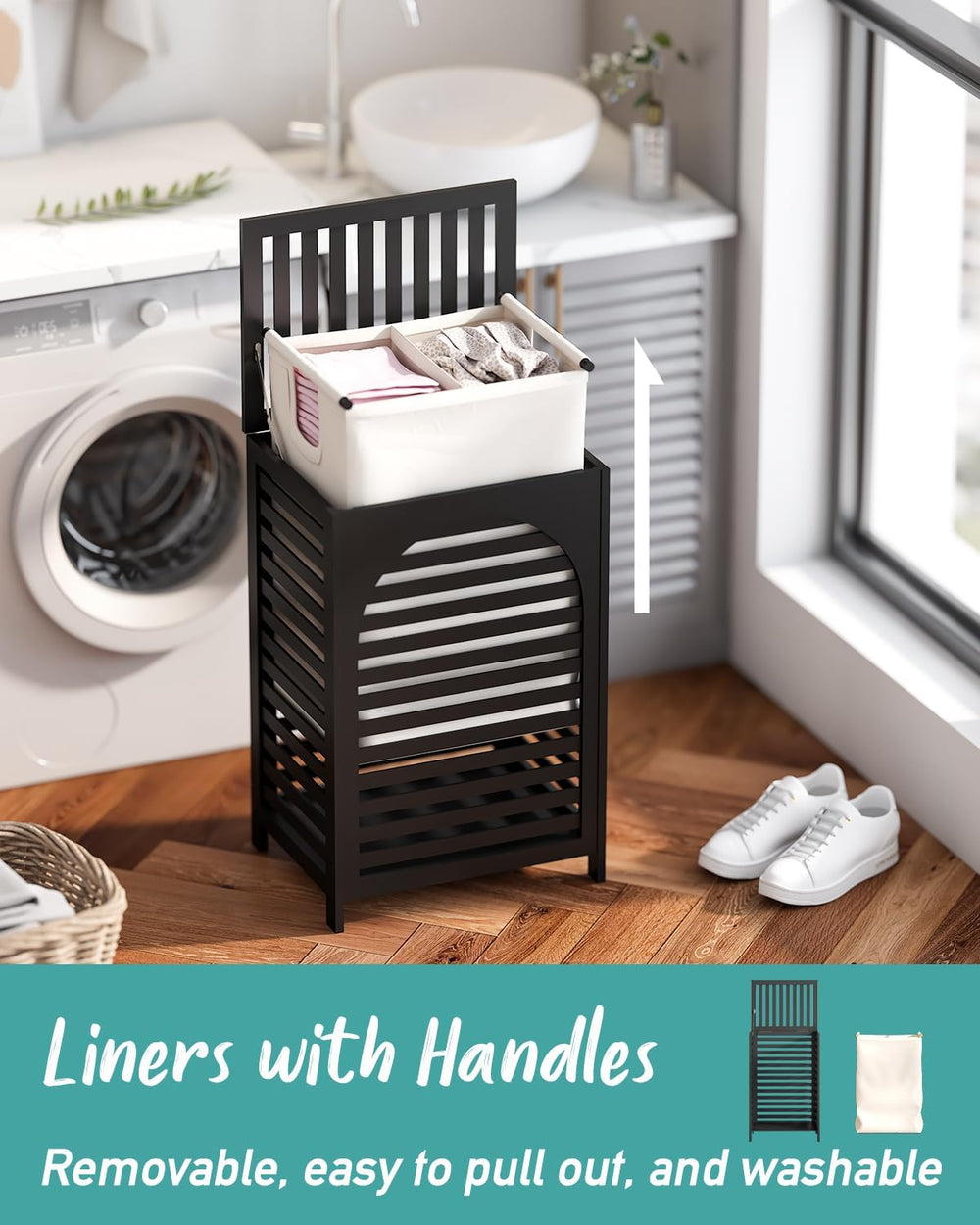 Laundry Hamper, 22.5 Gallon (85L) Bamboo Wood Clothes Laundry Basket with Lid...
