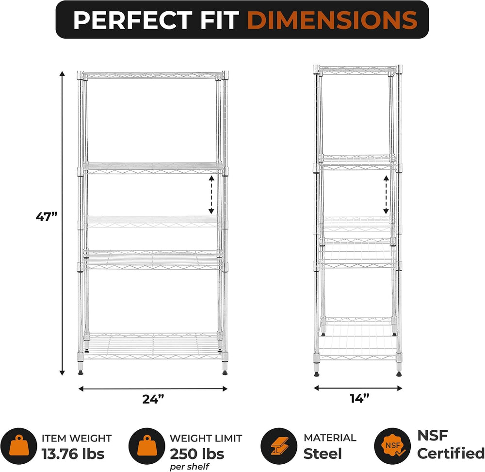 4-Tier Metal Wire Shelf, 250 lb/Shelf, Chrome, 13.5x23.3x47.5 in