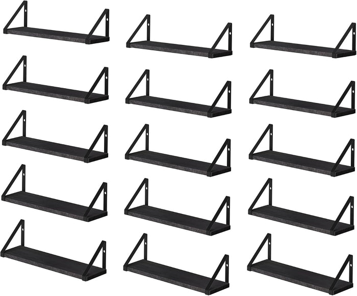 Wallniture Ponza 17'' x 4.5'' Floating Wall Shelf Bathroom, Small Wood Book Shelves for Wall Storage, Wall Mounted Shelf, Dining Room, Bedroom, Living Room, Office & Kitchen Organization, Black, 15pcs