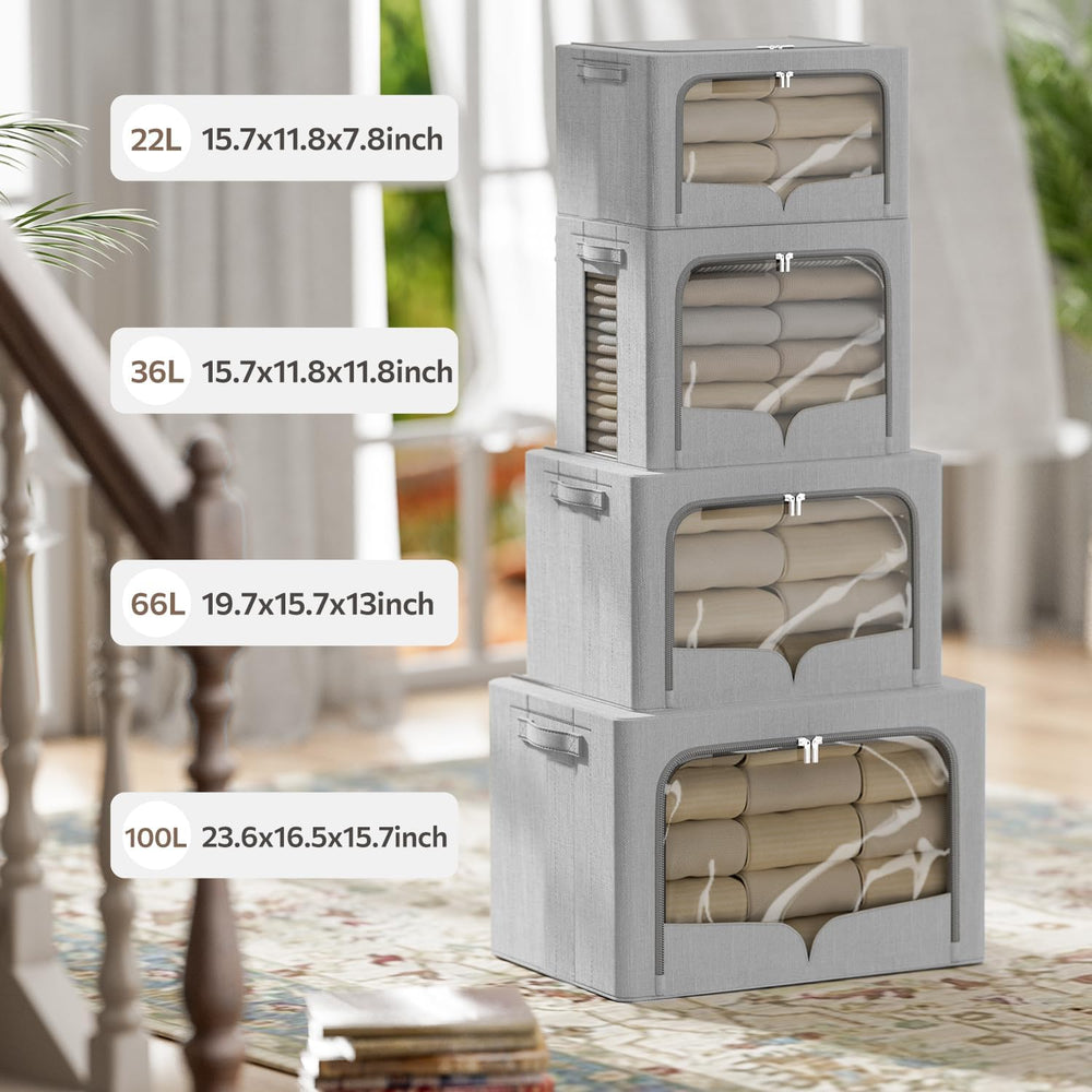 FHSQX 3 Pack Clothes Storage Bins with Metal Frame-36L