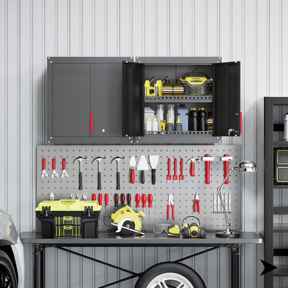 Metal Wall Cabinet,Wall Mounted Garage Storage Cabinet with Lock and Handle,G...