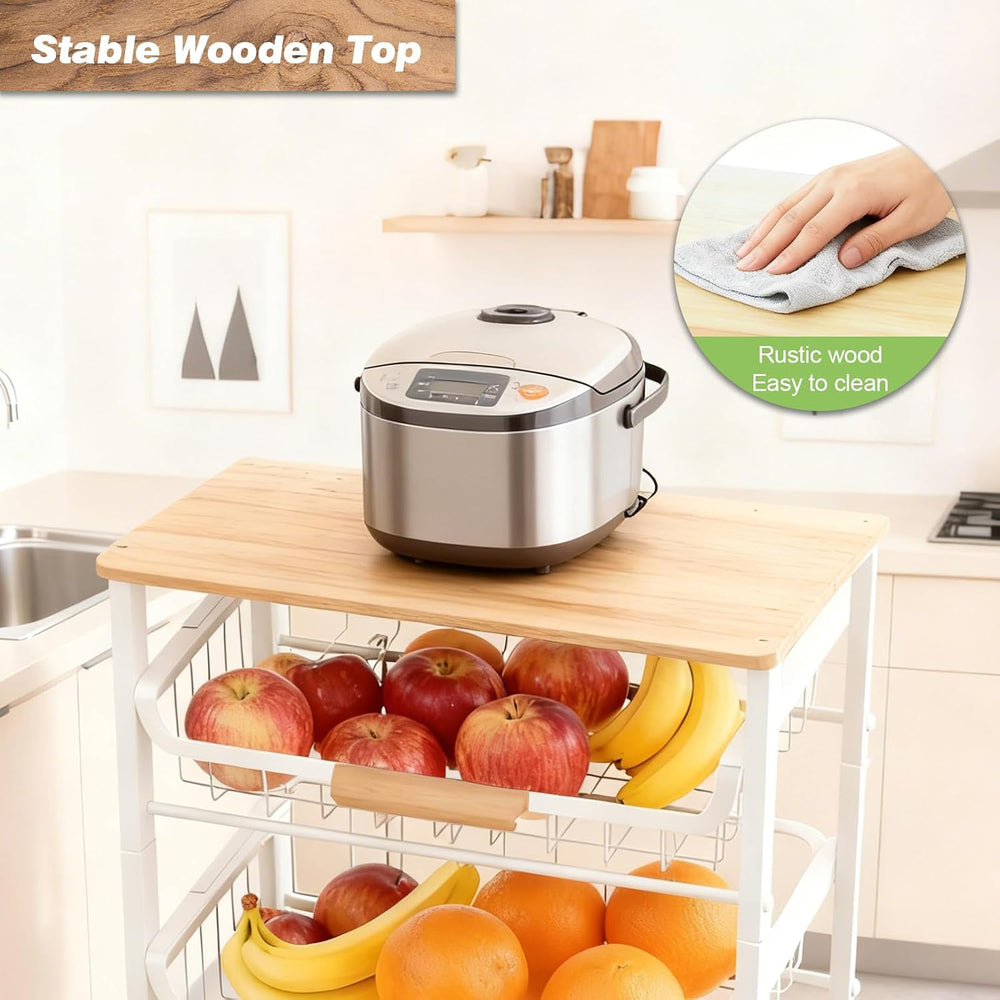 5-Tier Rolling Pantry Floor Storage Cart with Wheels&Wood Top, Large Capa...