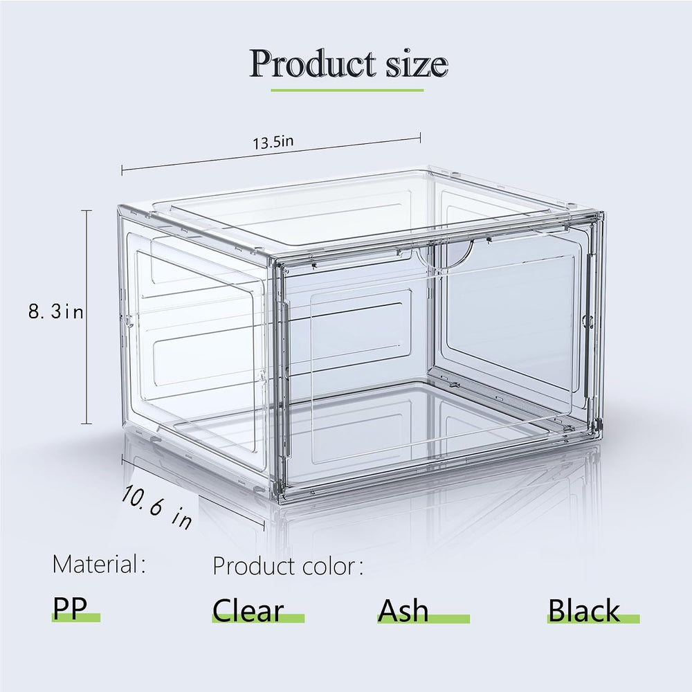 8 Pack XL Shoe Storage Box Organizer,Drop Side Large Shoe Boxes Clear Plastic...