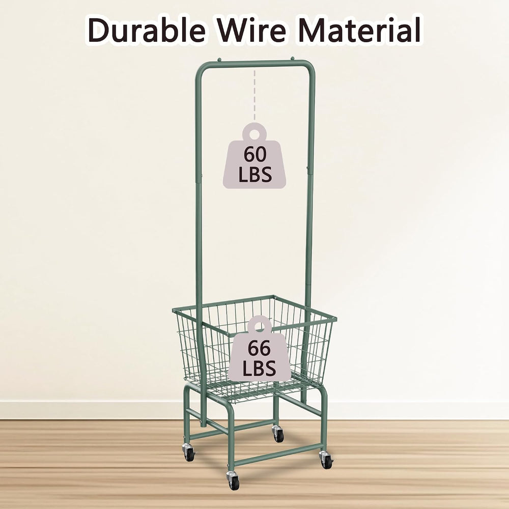 Rolling Laundry Cart with Wheels, Laundry Hamper Basket Organizer with Clothe...