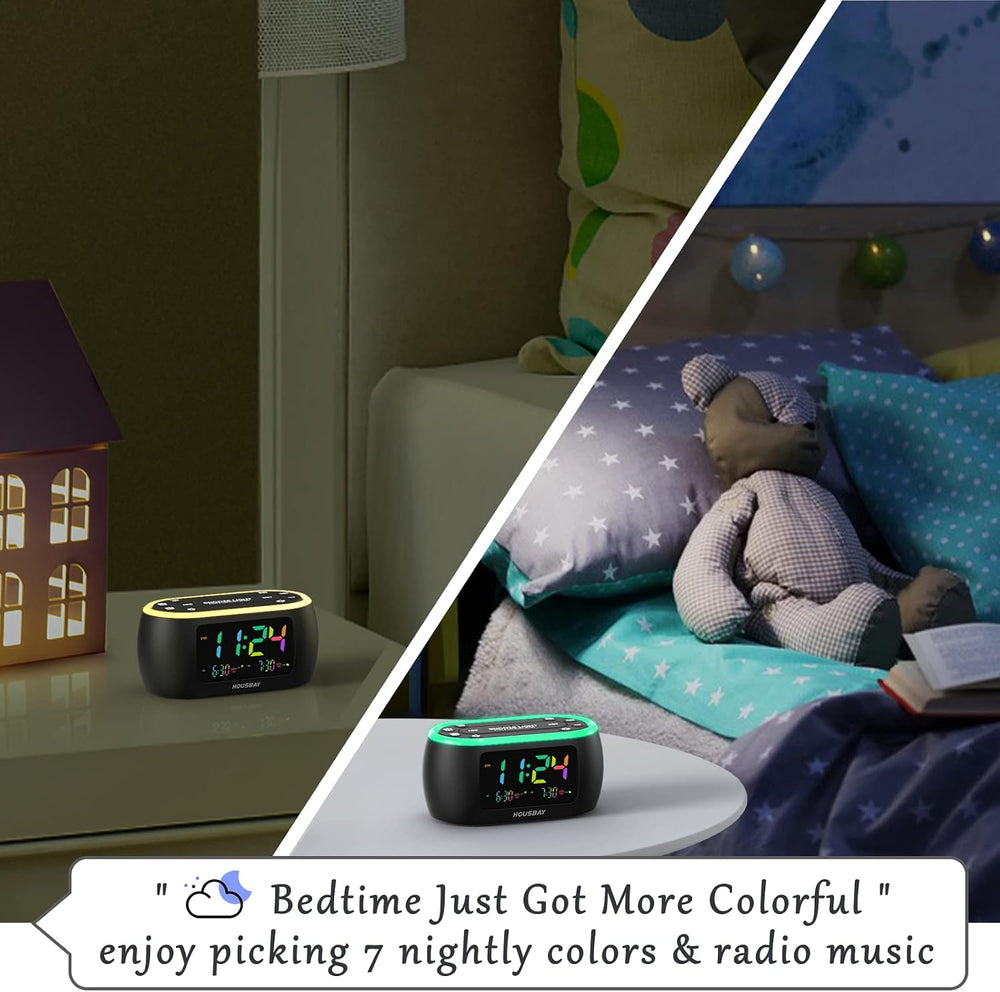 HOUSBAY Digital Alarm Clock Radio for Bedrooms with Rainbow Display