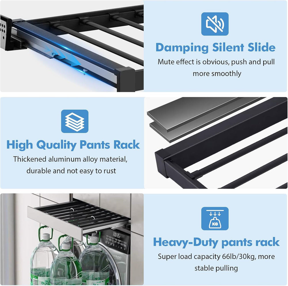 YJINGRUI Pull Out Trousers Rack for Closet, 11 Rods, 66lb (23.6-33.5in)