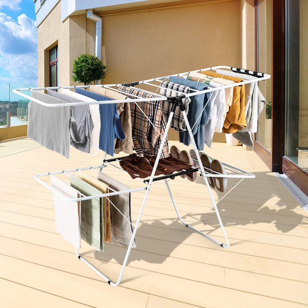 COSTWAY Clothes Drying Rack, Foldable 2 Tier Clothing Laundry Rack