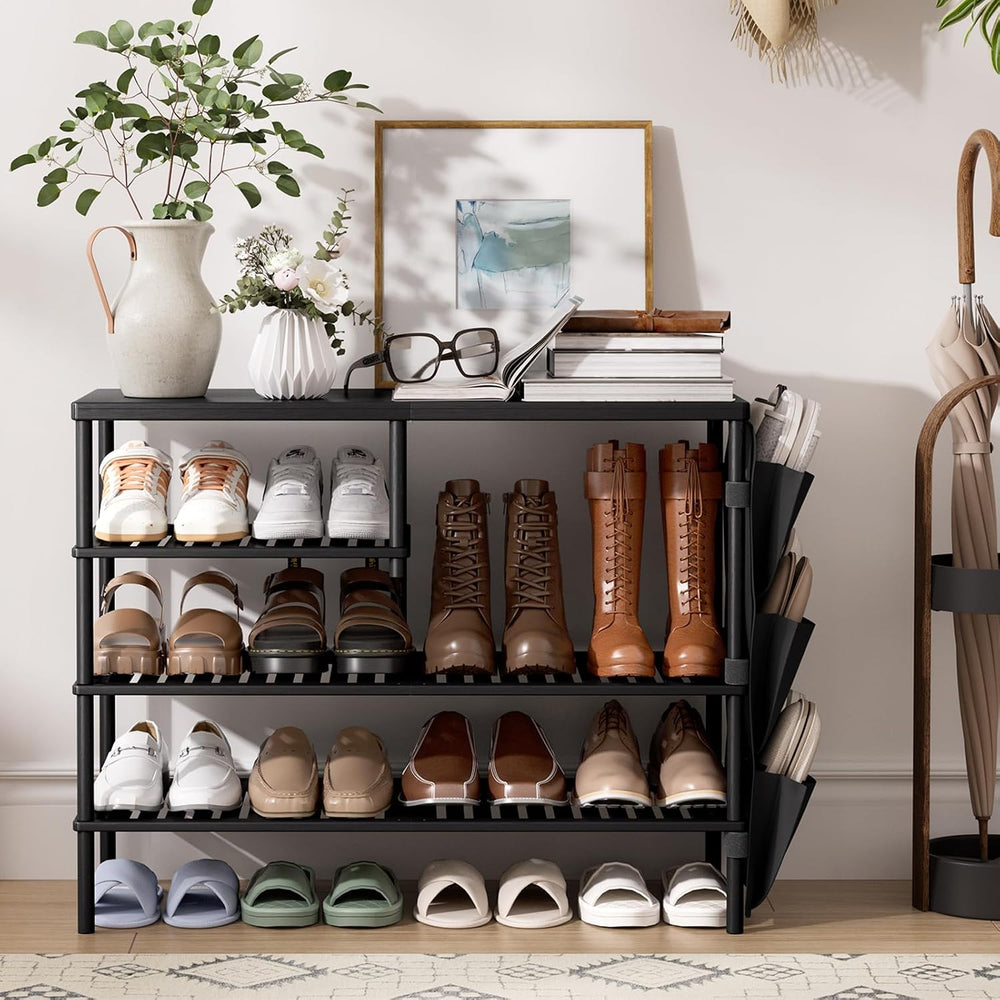 Bamboo Shoe Rack, 4 Tiers Shoe Organizer for Closet, Shoes Storage for 20-24 ...