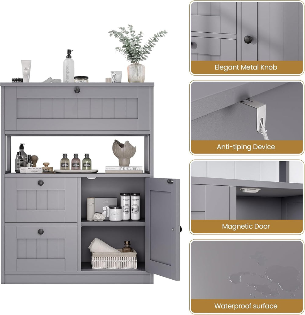 GRUSIGN Bathroom Cabinet, Modern Bathroom Floor Storage Cabinet Organizer wit...