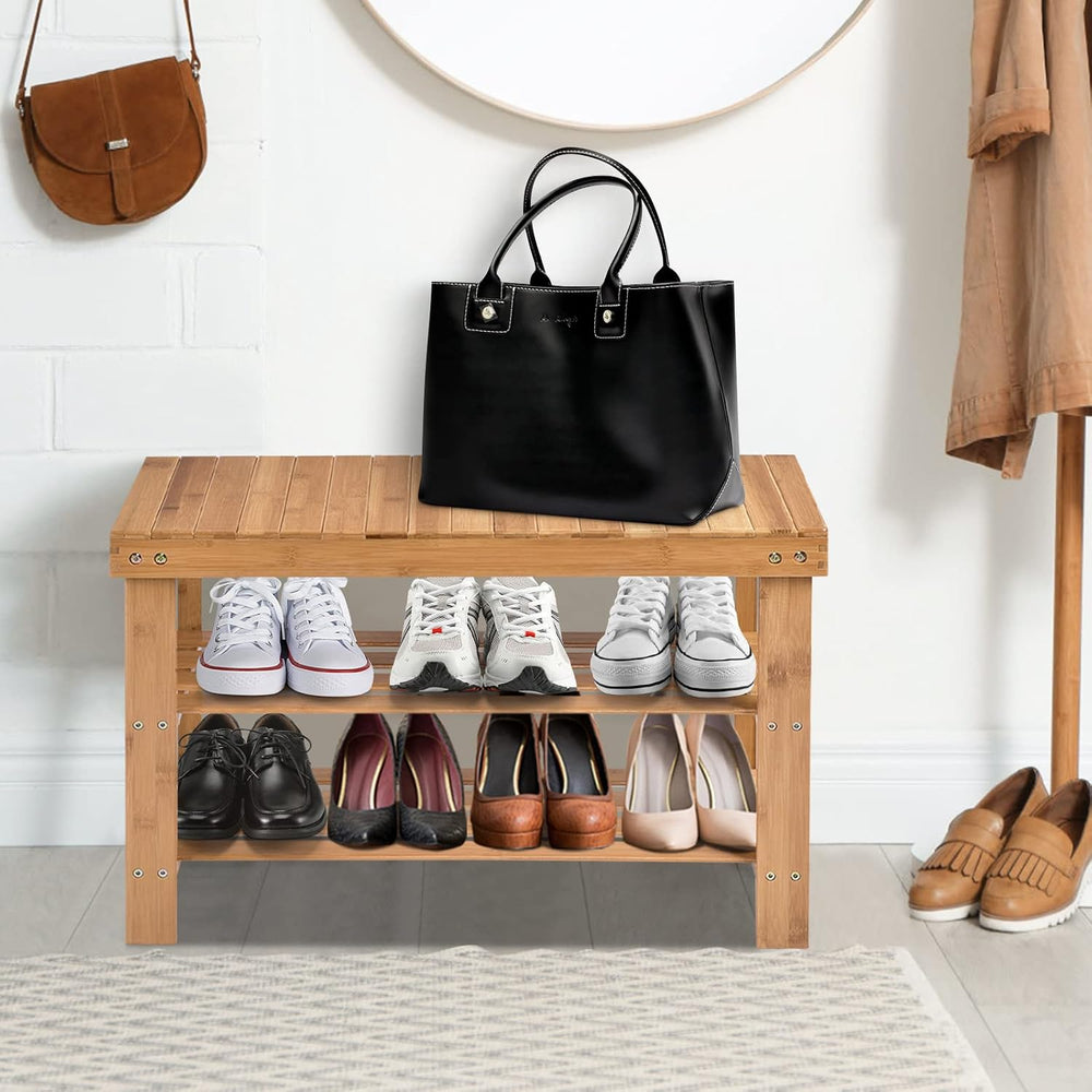 GIANTEX Entryway Shoe Bench, Bamboo Shoe Shelf Organizer Holds up to 6 Pairs,...