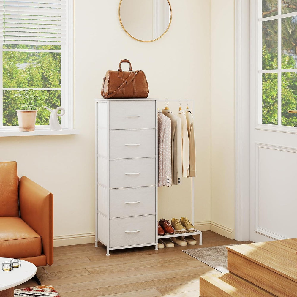 Somdot Dresser with Hanging Rack, 5 Drawers Small Closet for Bedroom