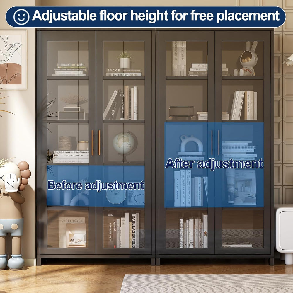 Display Cabinet with Glass Doors, 5-Tier Curio Cabinet, Glass Display Case fo...