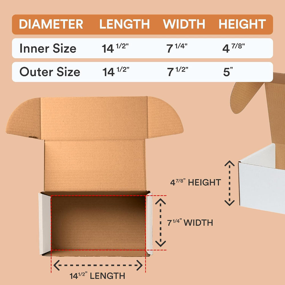 BOX USA 14" Deluxe Shipping Boxes, 14 1/2"L x 7 1/2"W x 5"...