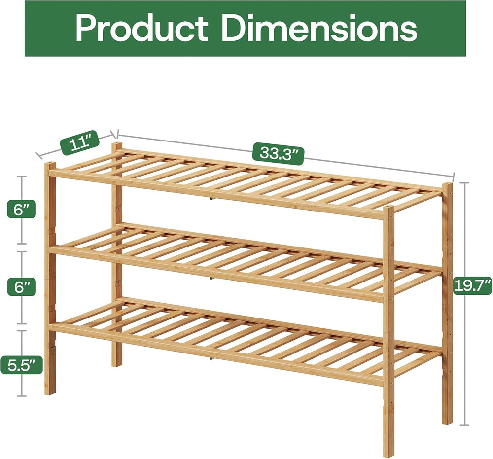 3-Tier Long Shoe Rack for Closet, Adjustable Height Shelves, 33-Inch