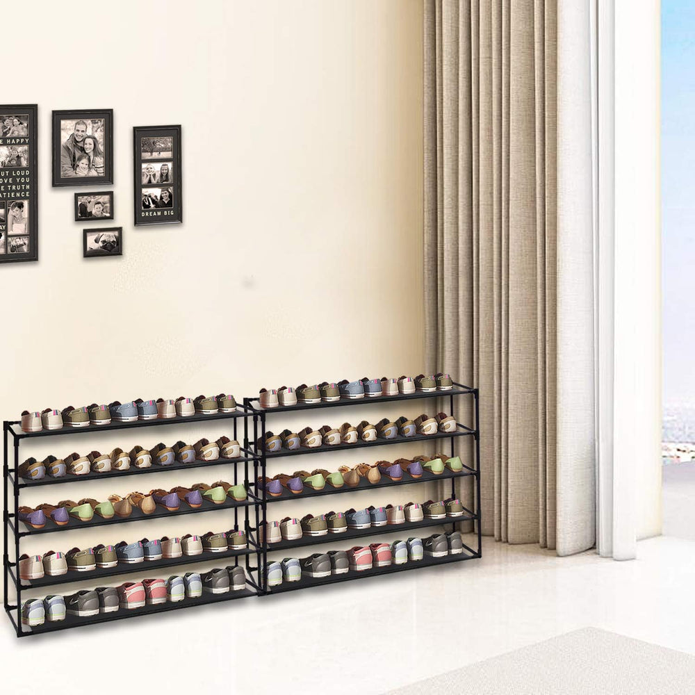 Jerry & Maggie 5 Tier Fabric Shoe Rack, 39 in W x 11 in D x 29 in H, Wate...