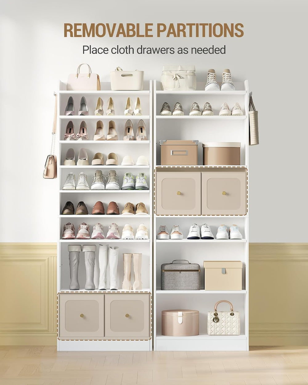 Hzuaneri Shoe Storage Cabinet, 10 Tiers Shoe Cabinet with 2 Cloth Drawers, Wo...