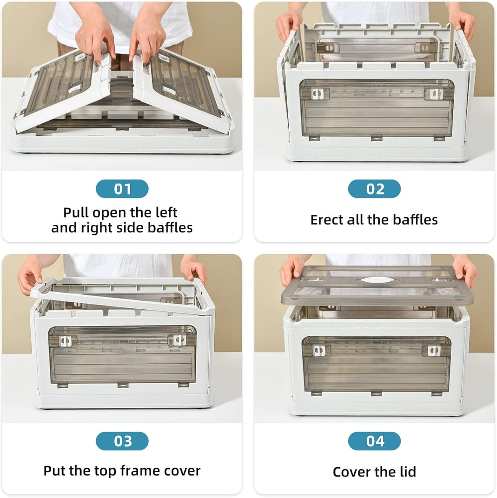 32Qt Plastic Storage Bins with Lid, Collapsible Storage Bins with Wheels, Sto...