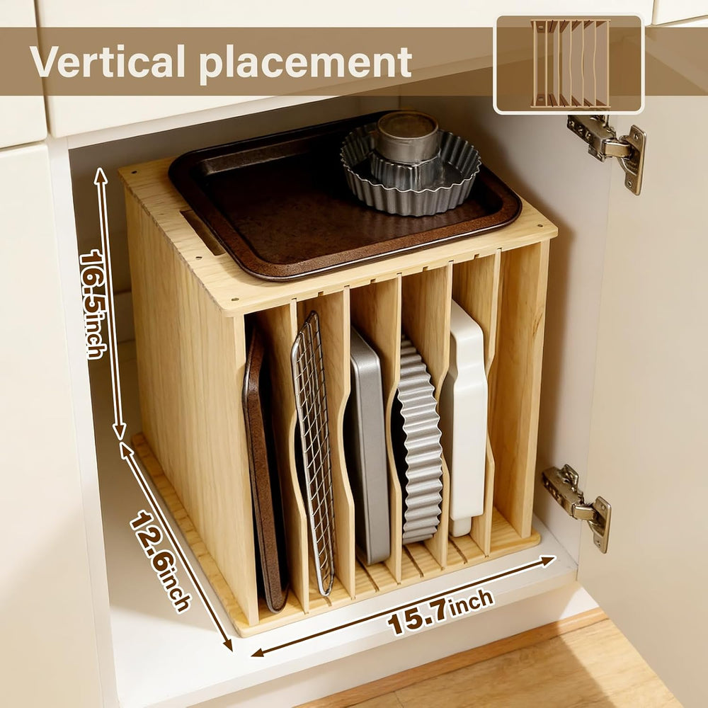 6 Tier Wooden Tray Dividers for Cabinets, Cookie Sheet Organizer 15.7" W...