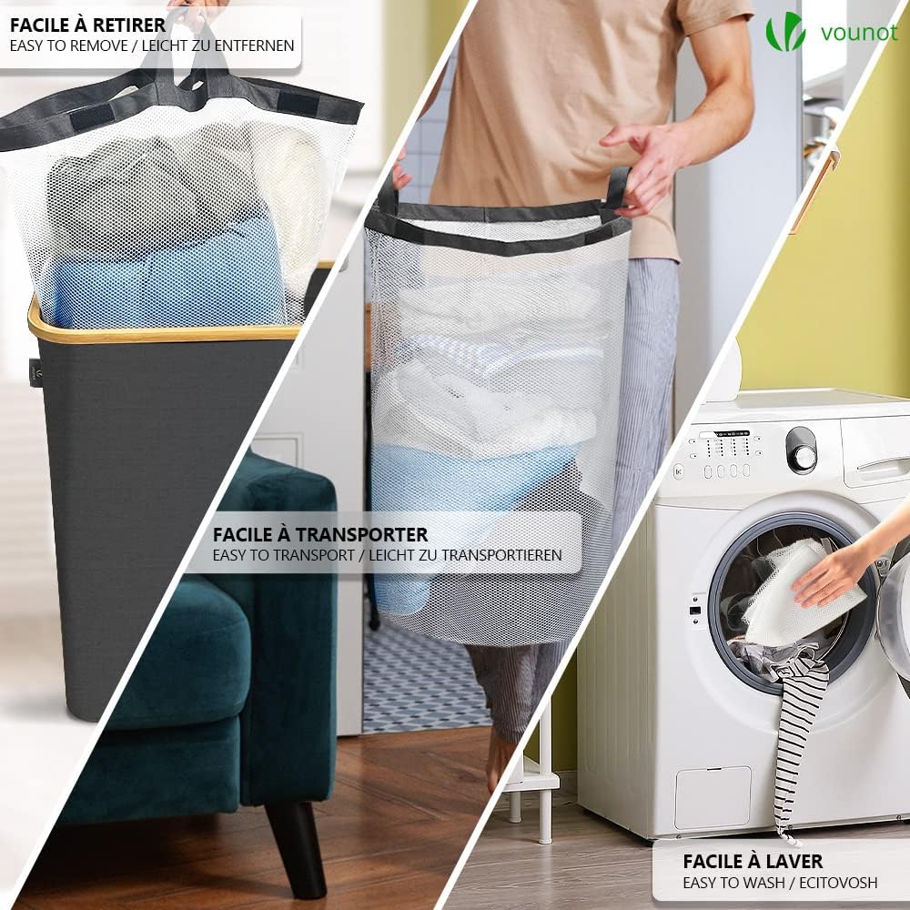 VOUNOT Foldable Laundry Basket 145L with Lid Handles, Collapsible Linen Baske...