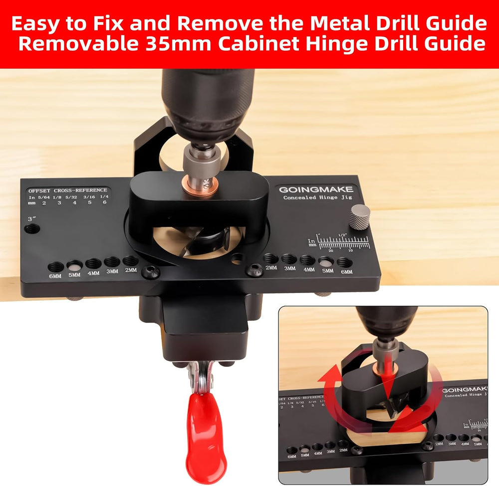 GOINGMAKE Metal Concealed Hinge Jig with Quick Clamp,35mm Cabinet Hinge Jig