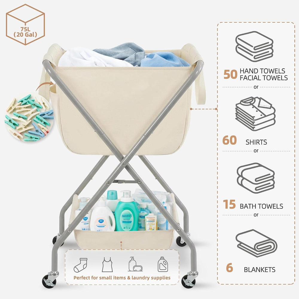 STORAGE MANIAC Collapsible Laundry Cart with Wheels 35.6"H Removable Can...