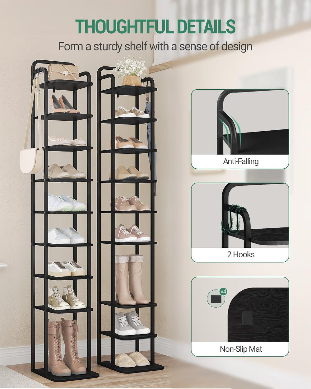 Hzuaneri Vertical Shoe Rack, Shoe Shelves, Wood Shoe Organizer for Closet, En...
