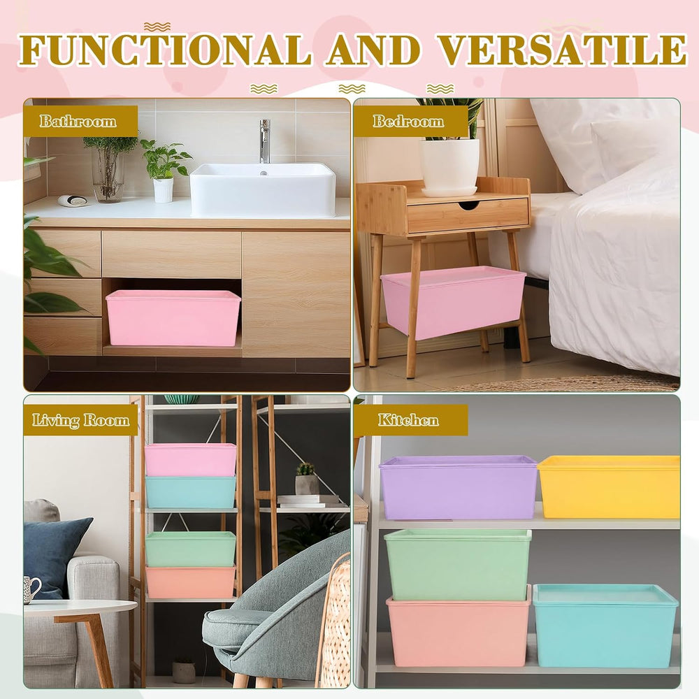 Menkxi 6 Pcs Large Plastic Storage Bins with Lids, Mixed Color