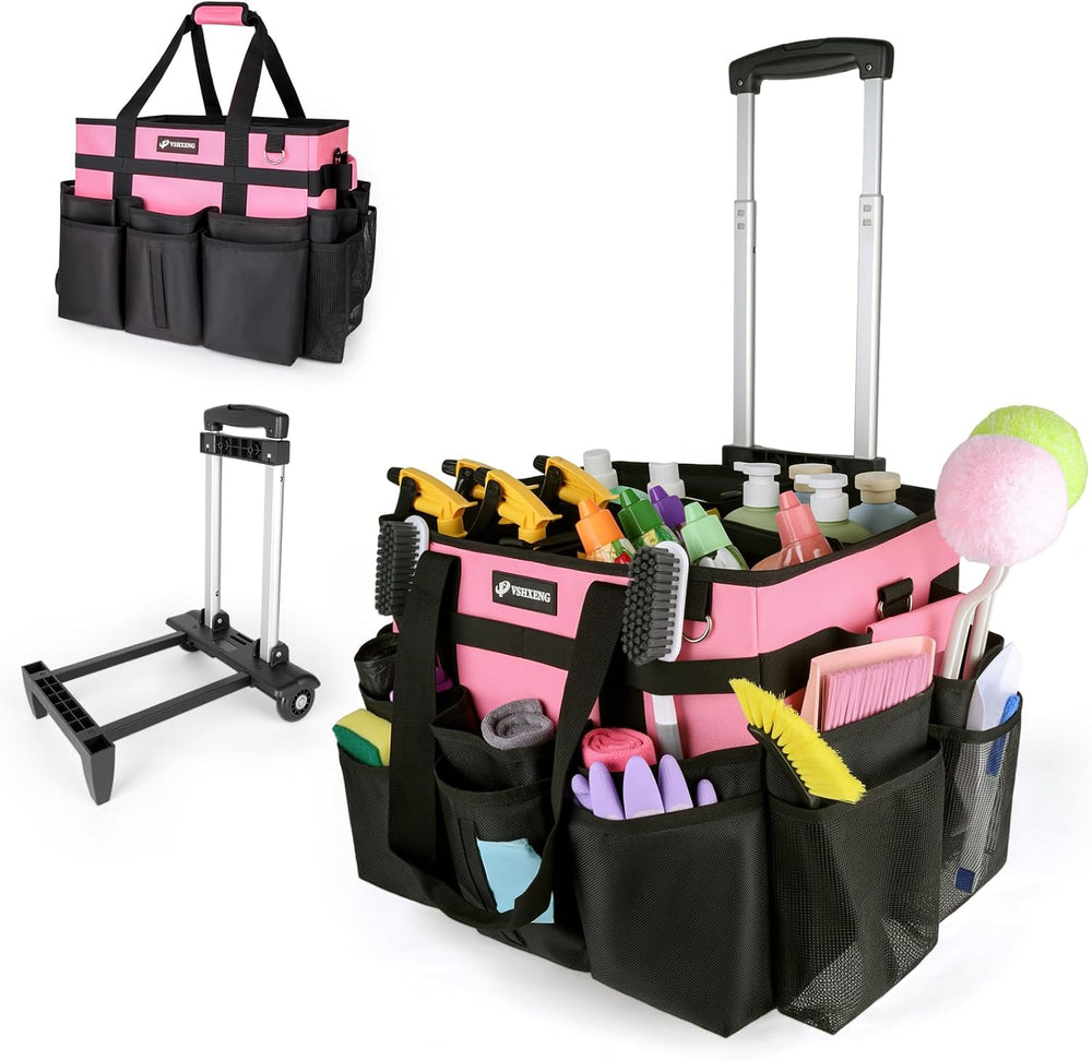 Large Rolling Cleaning Caddy Bag with Wheels, with Detachable Trolley, Cleani...