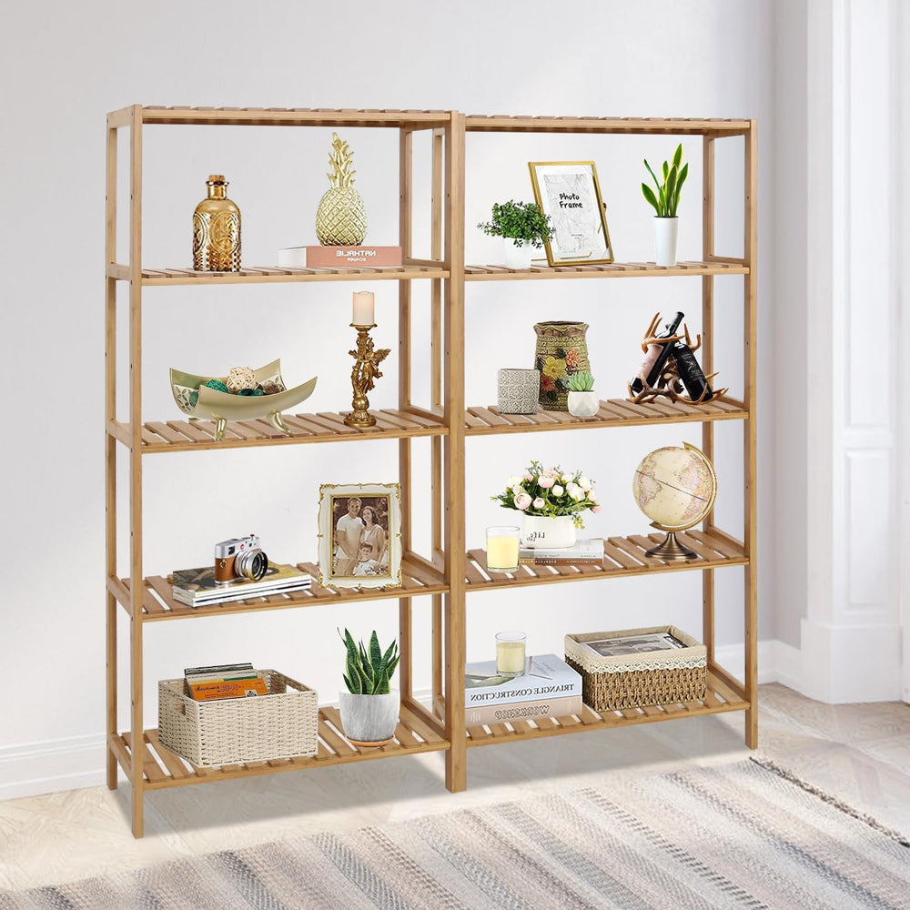 Bamboo Shelf Bathroom 5-Tier Storage Shelves Free Standing Rack Multifunction...