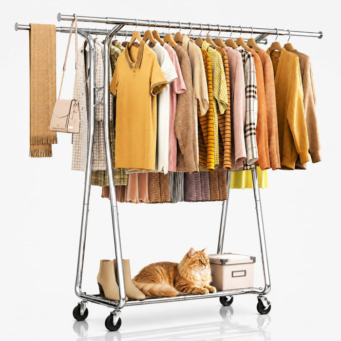 BELLAVENIR 620 Lbs Heavy Duty Rolling Clothes Rack, Double Rail