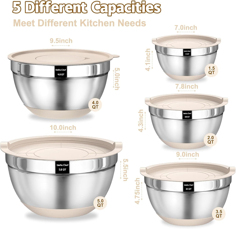 Umite Chef Mixing Bowls with Airtight Lids Set, 8PCS Stainless Steel Nesting ...