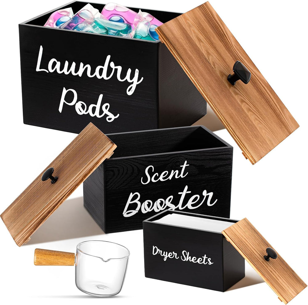 Dandat 3 Pcs Wood Laundry Pods Container Farmhouse Decoration Laundry Room Or...