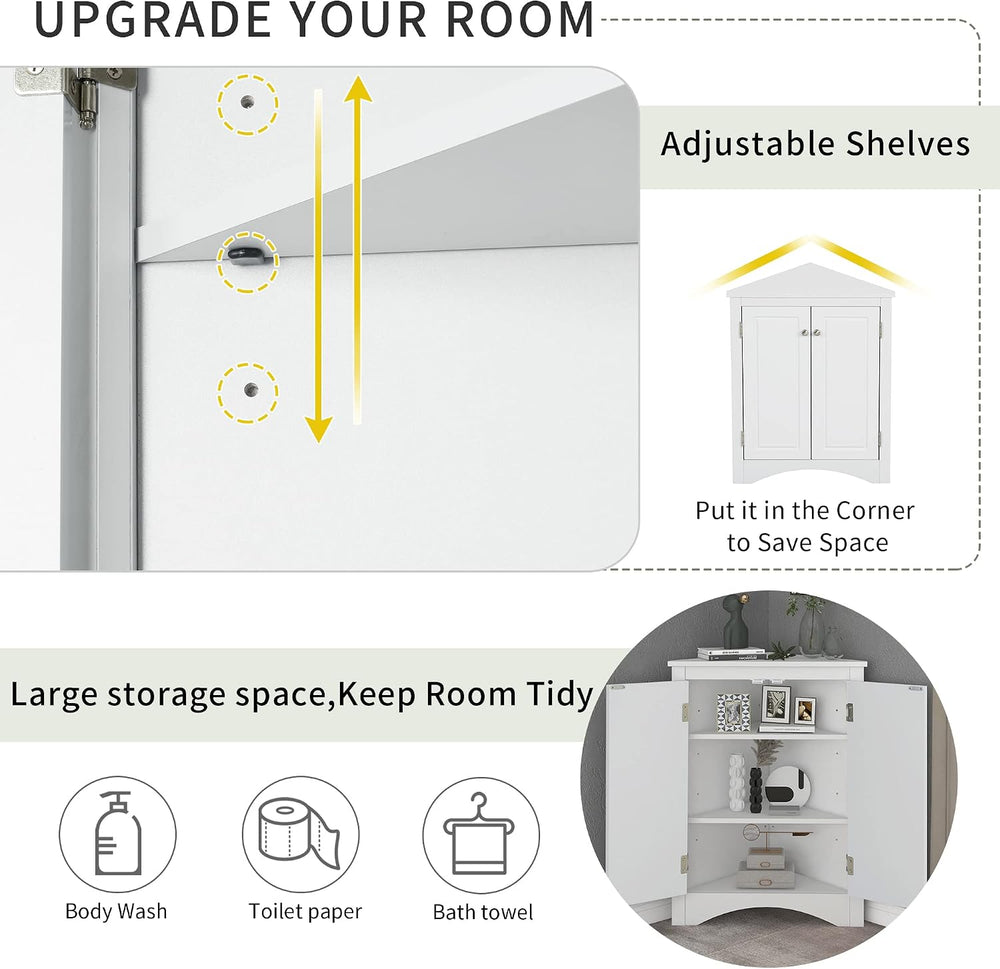 Home Corner Storage Cabinet, Bathroom Triangle Floor Storage Cabinet with Adj...