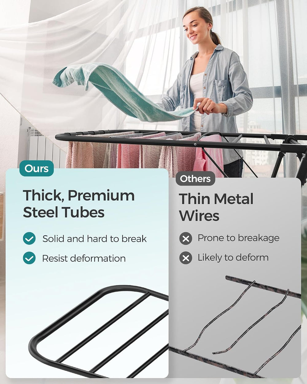 SONGMICS Clothes Drying Rack, Foldable 2-Level Stee Laundry Drying Rack