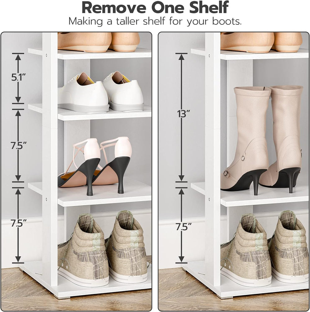 HOOBRO 8 Tiers Vertical Shoe Rack, Wooden Shoe Storage Organizer with Hooks, ...