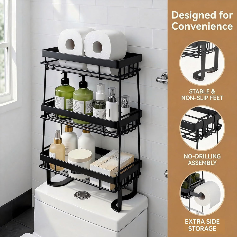 Over The Toilet Storage Rack - Bathroom Organizer Shelf, 3-Tier Floating Shel...