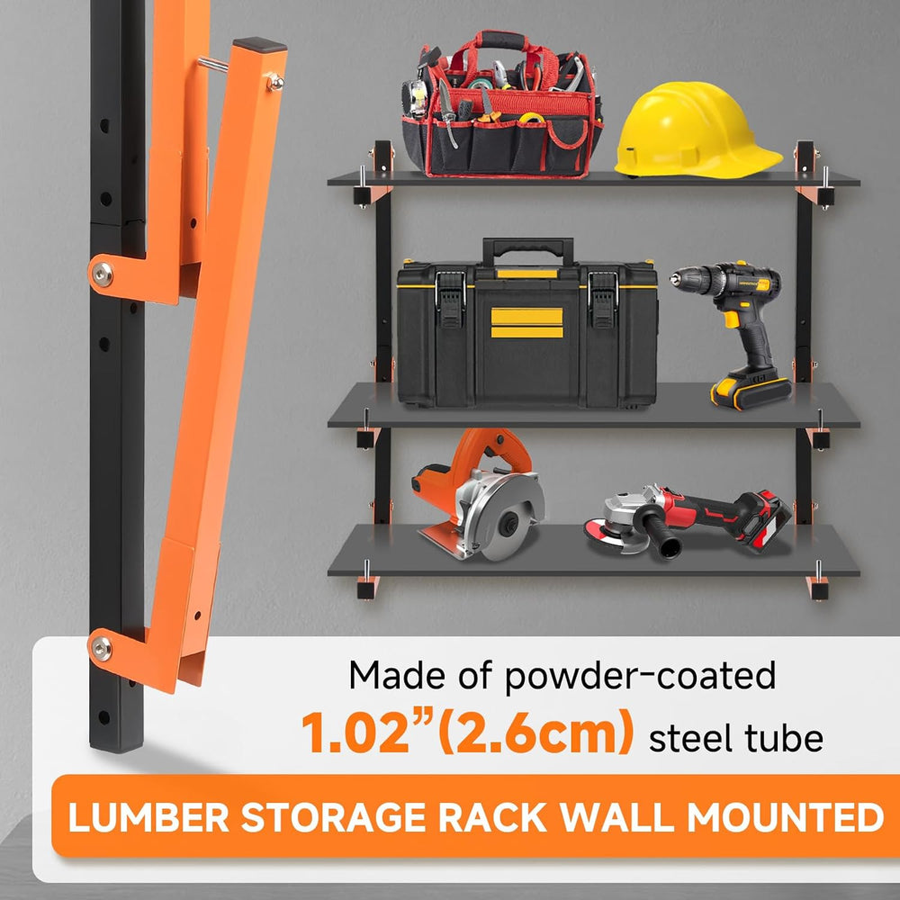 4 Pack Lumber Rack Wall Mount, Heavy Duty Wood Storage Racks, 6-Level System ...
